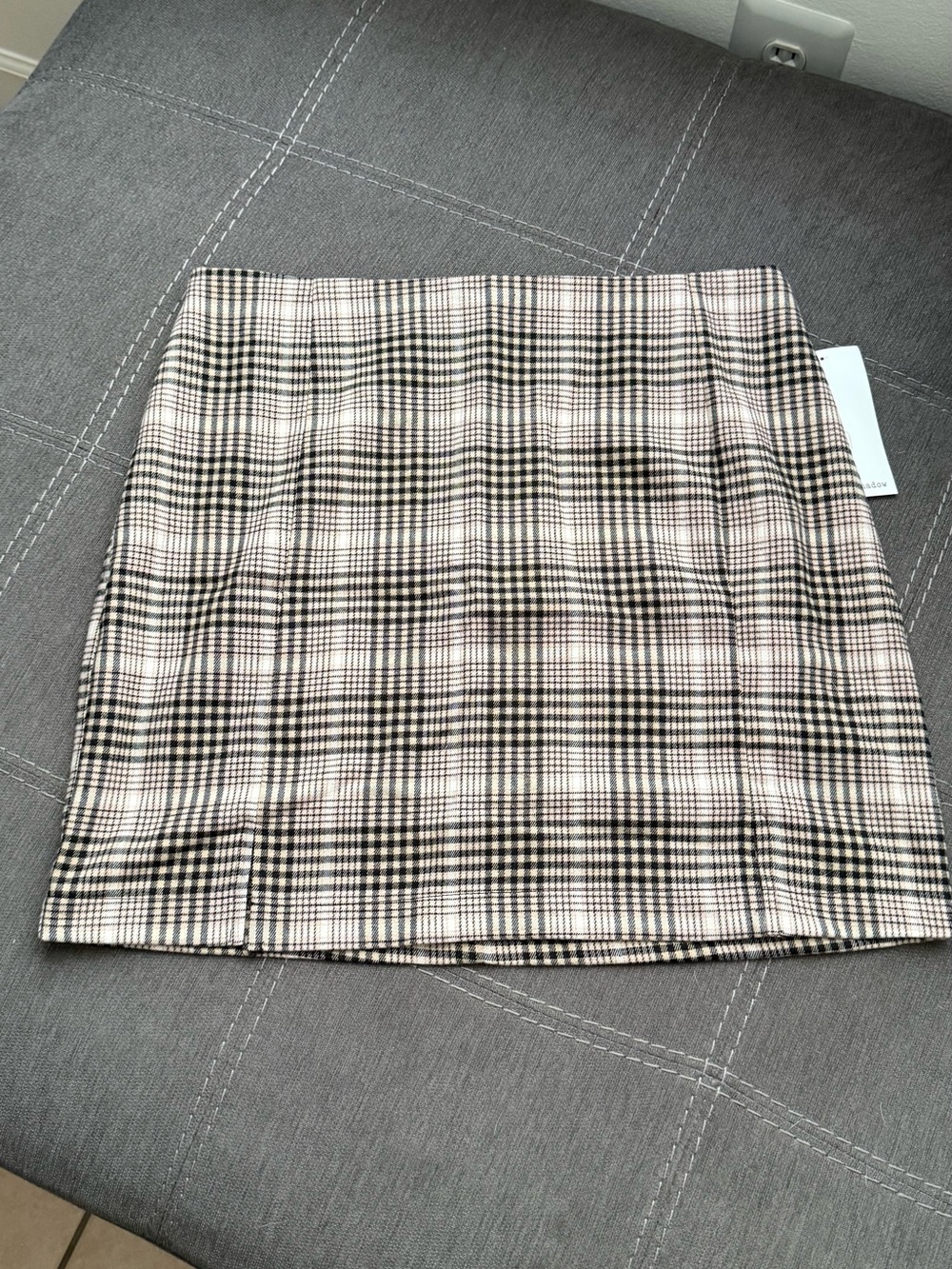 Eyeshadow Plaid Mini Skirt in Beige and Black